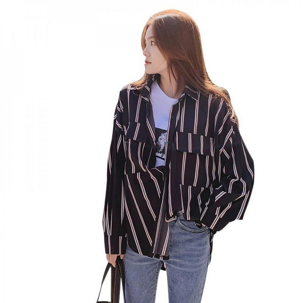 Women Ladies Fashion Casual Long Sleeve Blouse Tops Loose Striped Shirt Autumn Women Ladies Fashion Casual Long Sleeve Blouse Tops Loose Striped Shirt Autumn